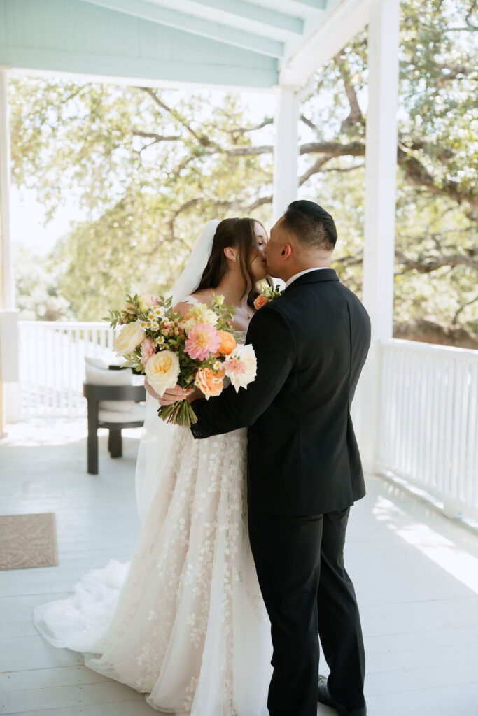 Emotional first look between Samantha and Jake in their San Antonio hotel suite
