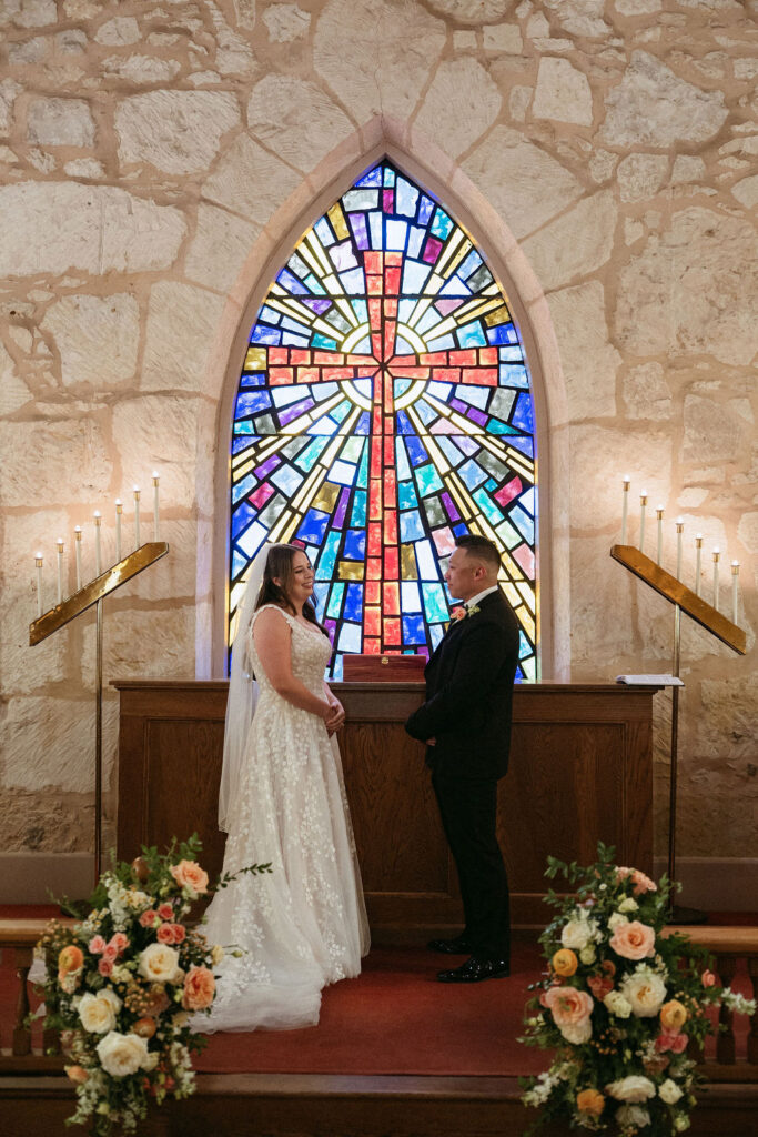 Samantha and Jake during their intimate wedding ceremony at The Little Church of La Villita