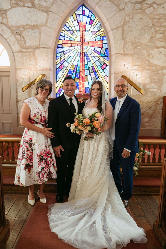 Samantha and Jake during their intimate wedding ceremony at The Little Church of La Villita