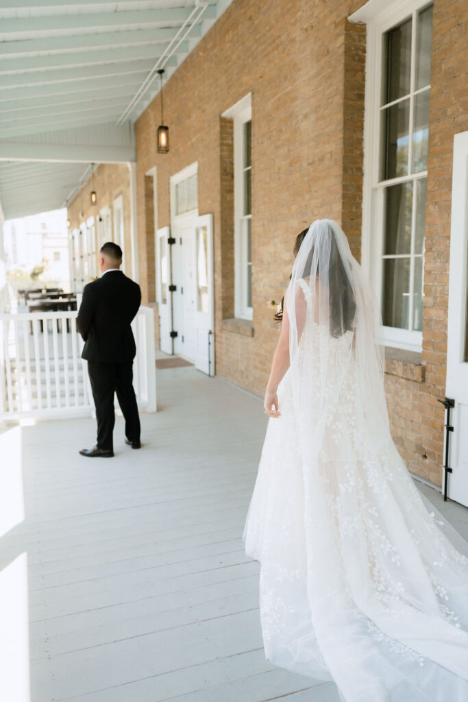 Emotional first look between Samantha and Jake in their San Antonio hotel suite