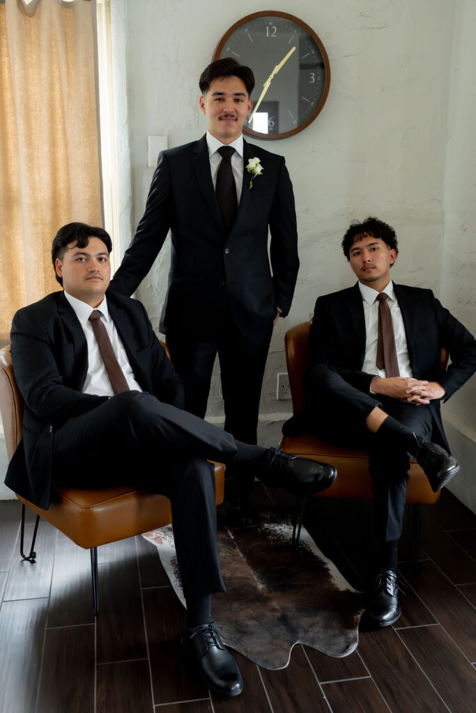 Groom getting ready portrait at Villa Antonia Austin Hill Country wedding