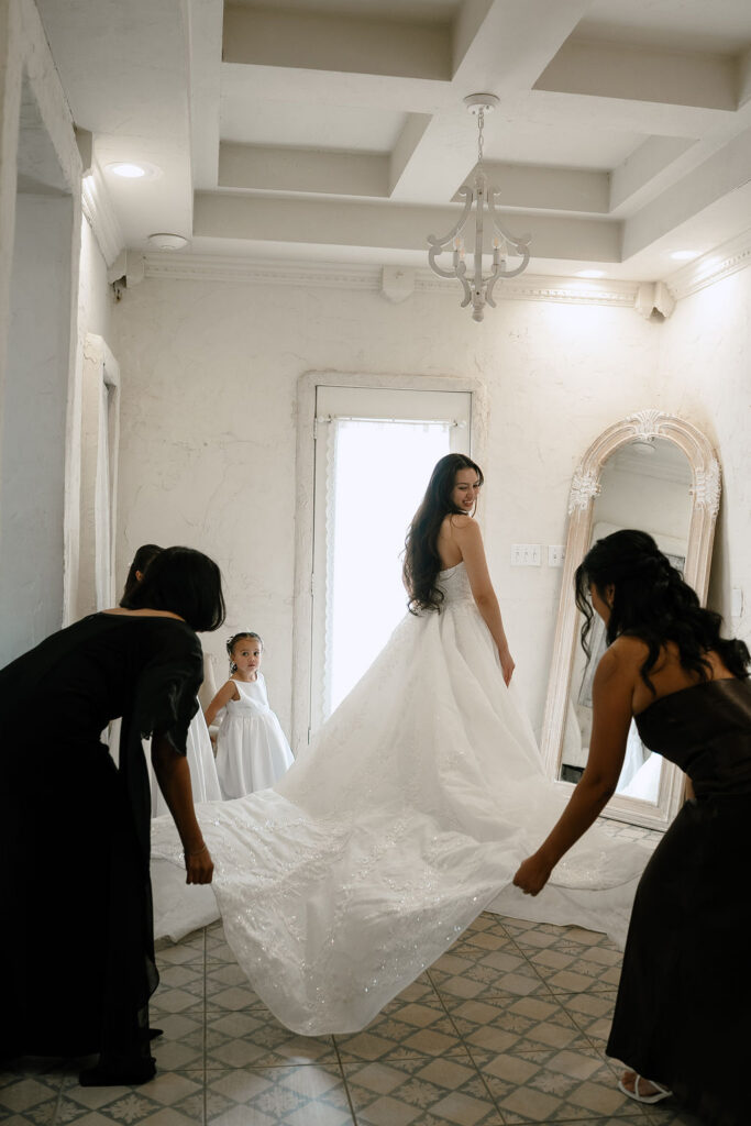 Bride getting ready portrait at Villa Antonia Austin Hill Country wedding