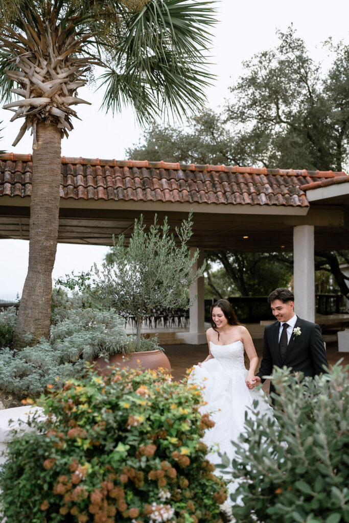Wedding ceremony at Villa Antonia sun-drenched stone chapel near Austin Texas
