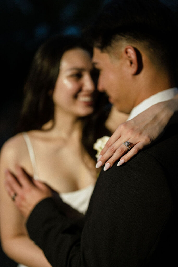 Couple portraits during blue hour at Villa Antonia Hill Country wedding venue