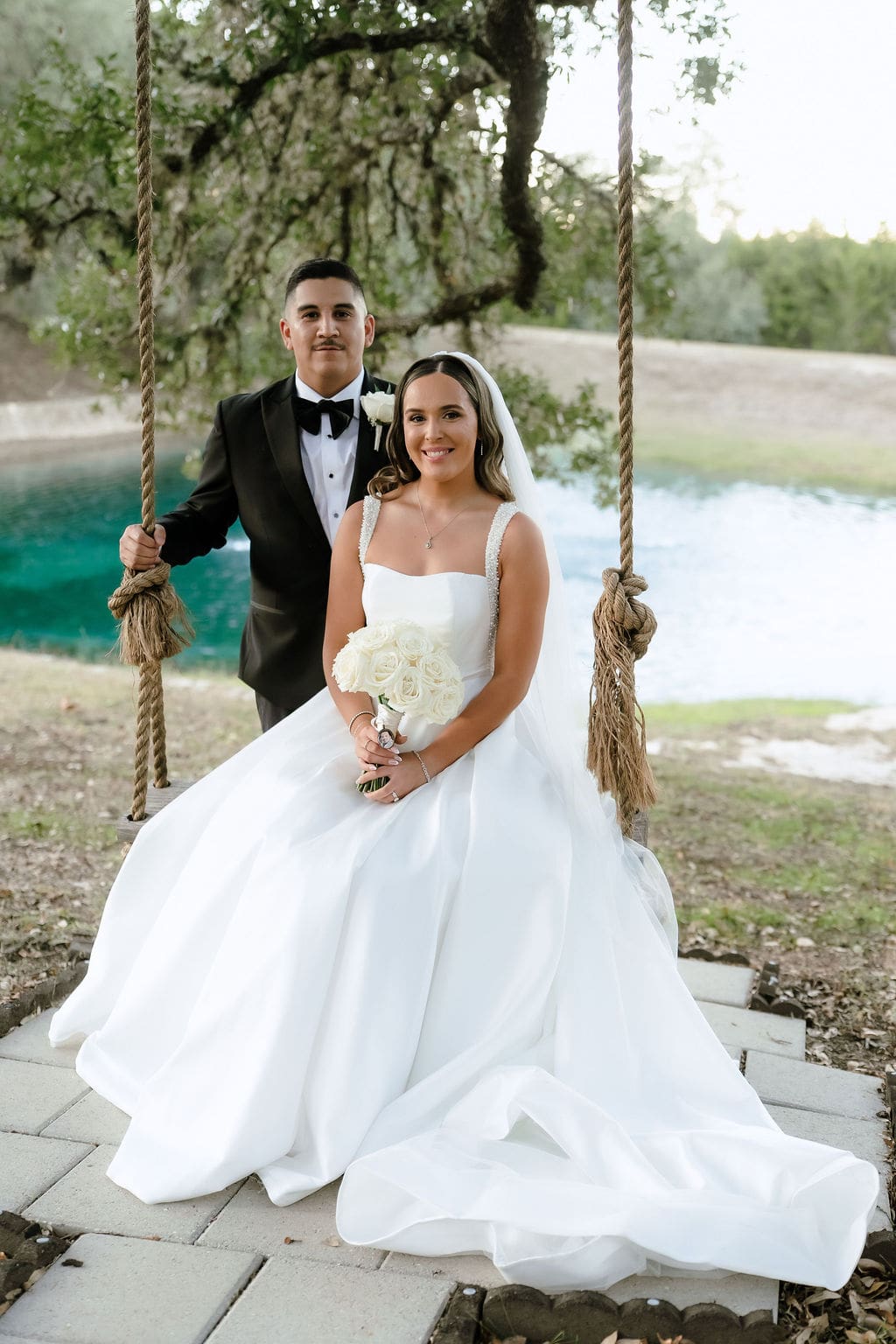 Bride and groom portrait at Kendall Point wedding venue Boerne Texas