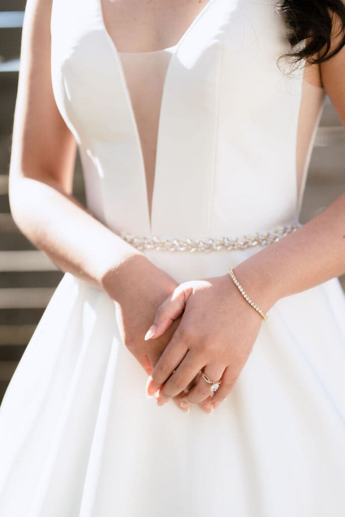 Soft and romantic wedding dress detail shot at One Eleven East in Hutto Texas, winter wedding photography by Andrea Jang Photography