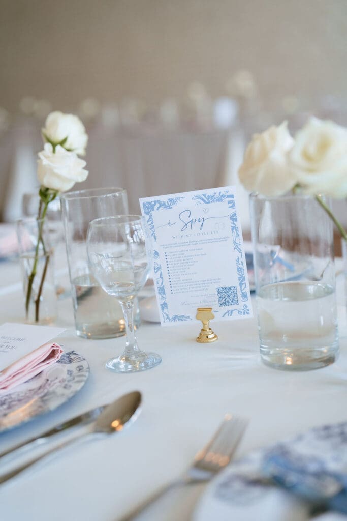 Elegant place settings and wedding table details at One Eleven East winter wedding reception in Hutto Texas, photography by Andrea Jang