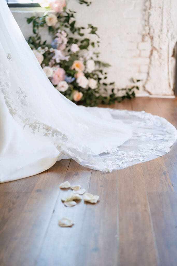 Soft and romantic wedding dress detail shot at One Eleven East in Hutto Texas, winter wedding photography by Andrea Jang Photography