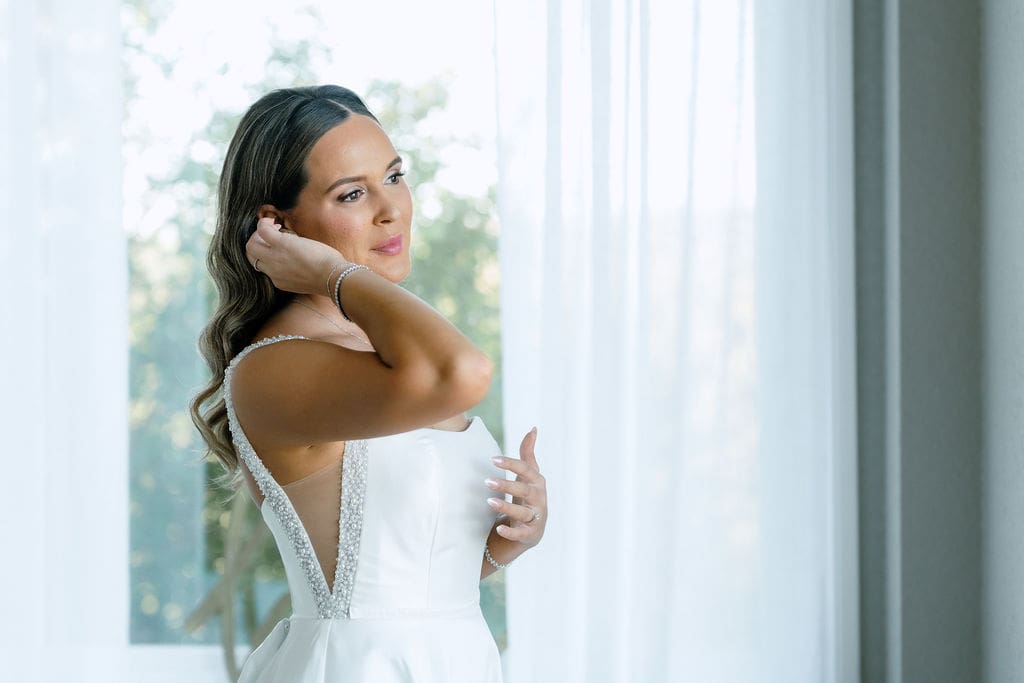 Bride in wedding gown at Kendall Point Boerne TX