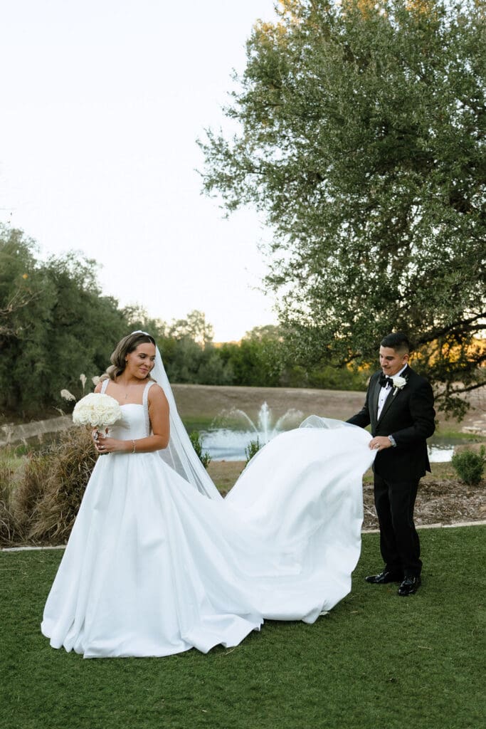Bride and groom portrait at Kendall Point wedding venue Boerne Texas