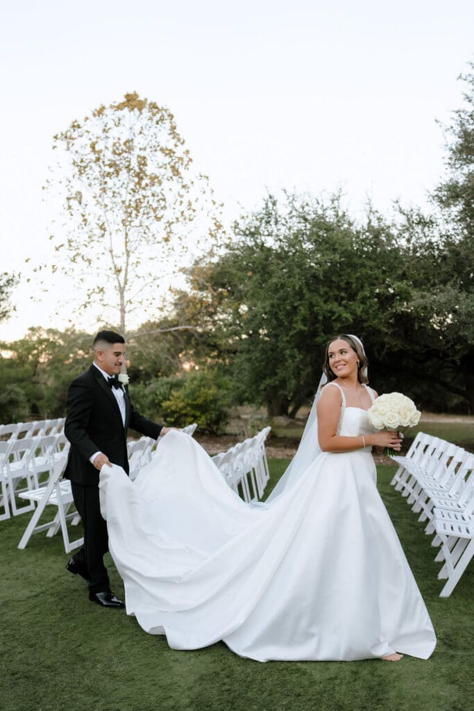 Bride and groom portrait at Kendall Point wedding venue Boerne Texas