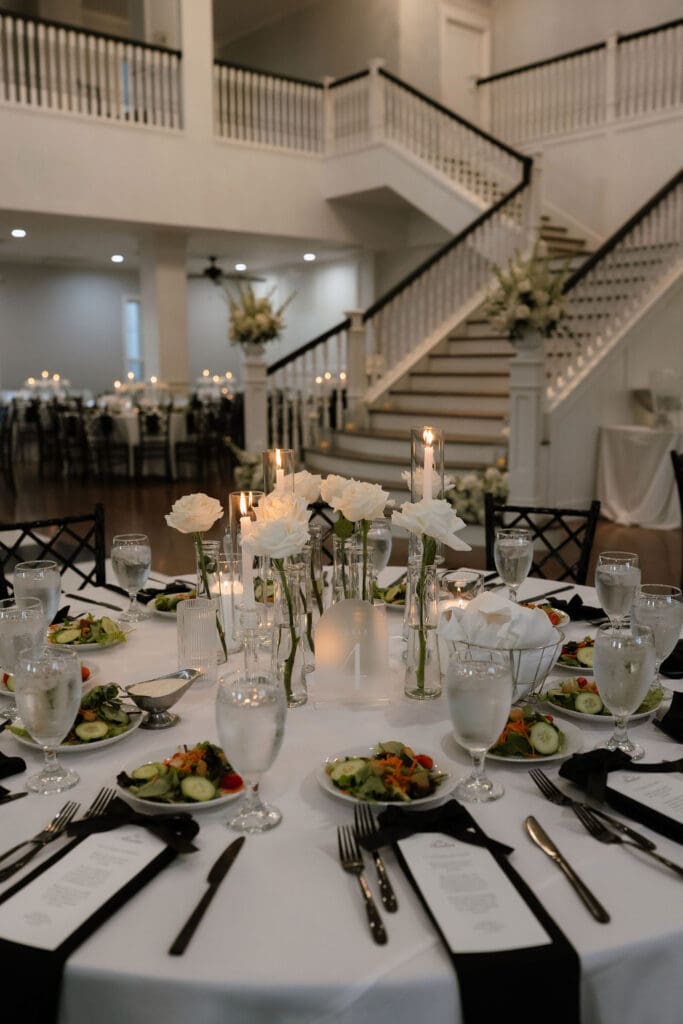 Elegant wedding table setting with candles in Boerne Texas venue