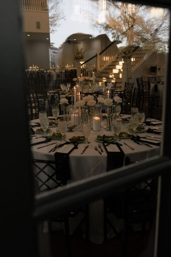 Elegant wedding table setting with candles in Boerne Texas venue