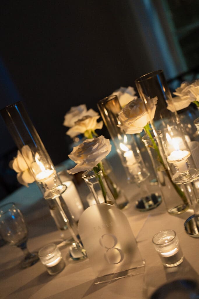 Elegant wedding table setting with candles in Boerne Texas venue