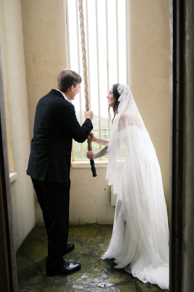 Bride and groom romantic rainy day wedding portraits at Chapel Dulcinea Austin Texas