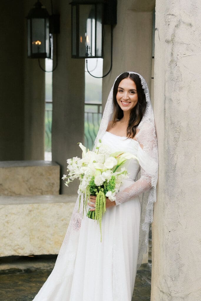 Bride romantic rainy day wedding portraits at Chapel Dulcinea Austin Texas