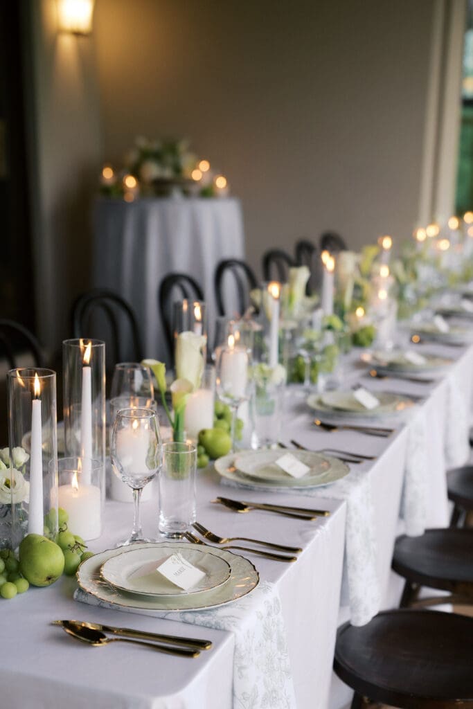 Elegant intimate wedding reception table setup at Austin Texas Airbnb by bride Anna