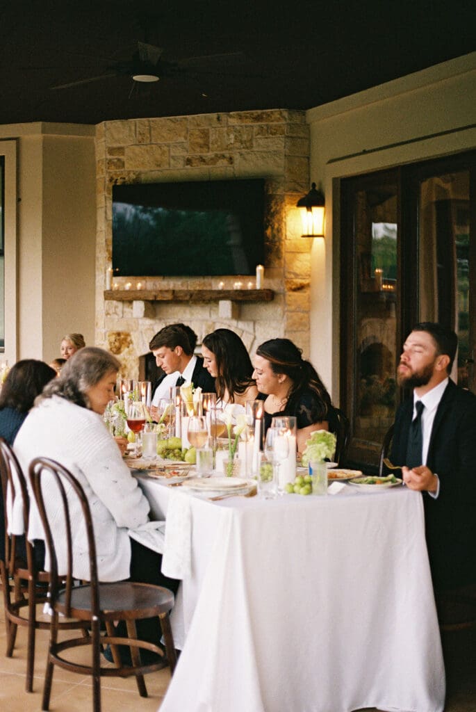 Immediate family celebrating at intimate wedding reception in Austin Texas