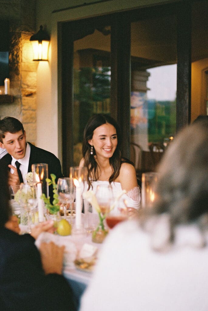 Immediate family celebrating at intimate wedding reception in Austin Texas