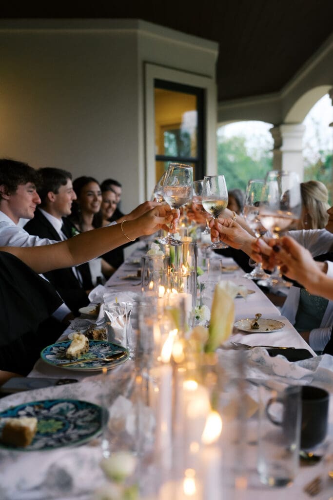 Immediate family celebrating at intimate wedding reception in Austin Texas