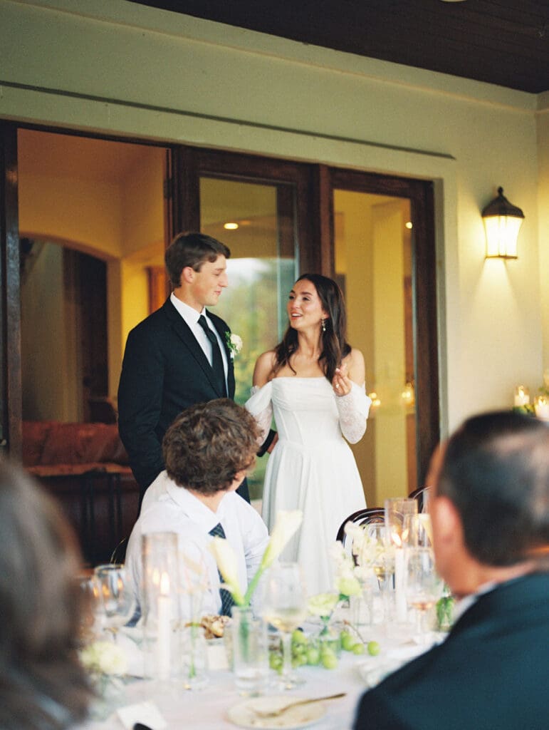 Immediate family celebrating at intimate wedding reception in Austin Texas