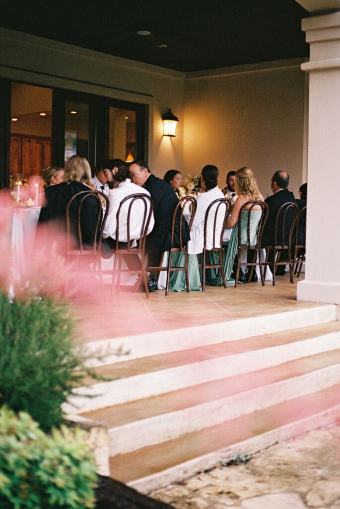 Immediate family celebrating at intimate wedding reception in Austin Texas