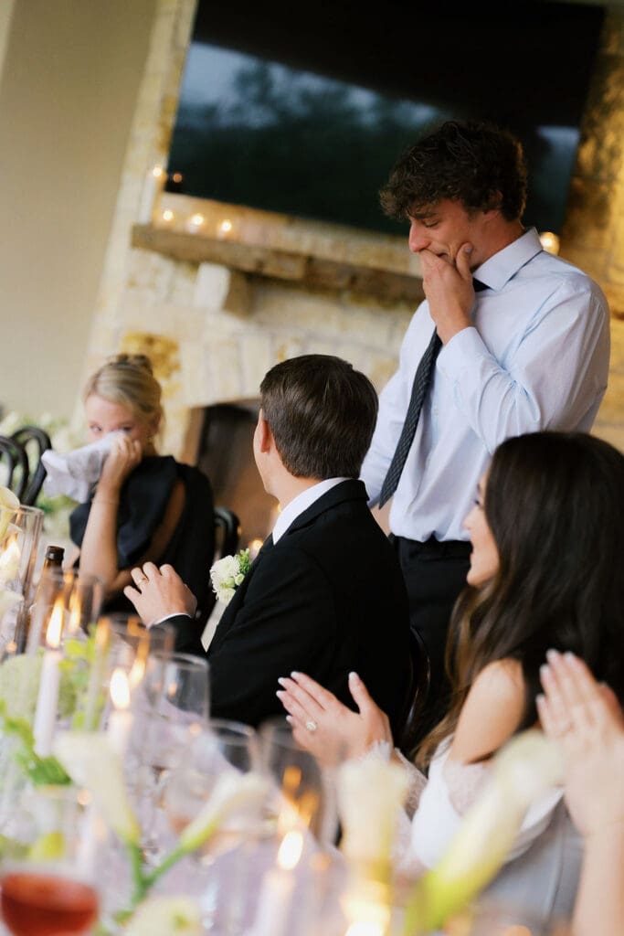 Immediate family celebrating at intimate wedding reception in Austin Texas
