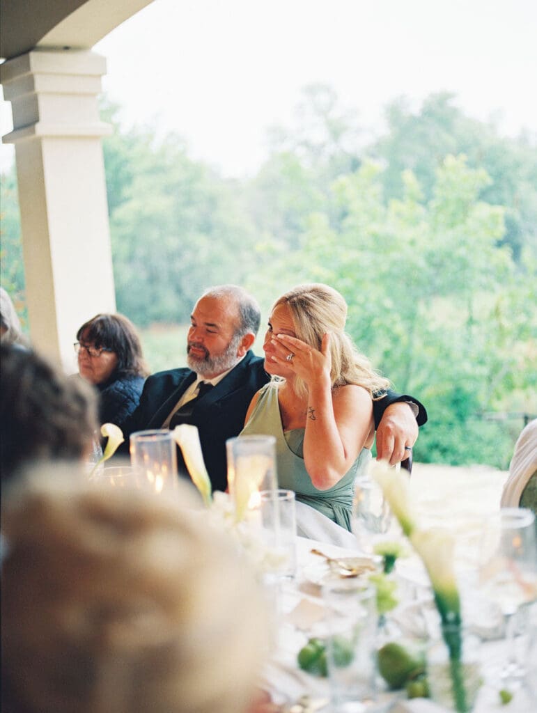 Immediate family celebrating at intimate wedding reception in Austin Texas