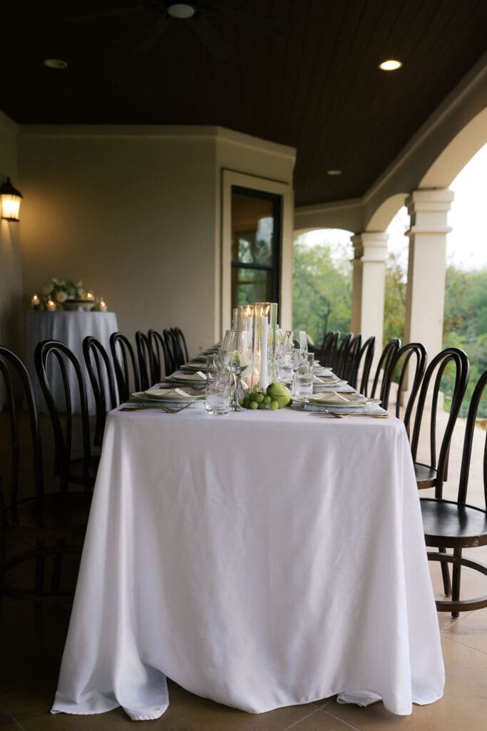 Elegant intimate wedding reception table setup at Austin Texas Airbnb by bride Anna