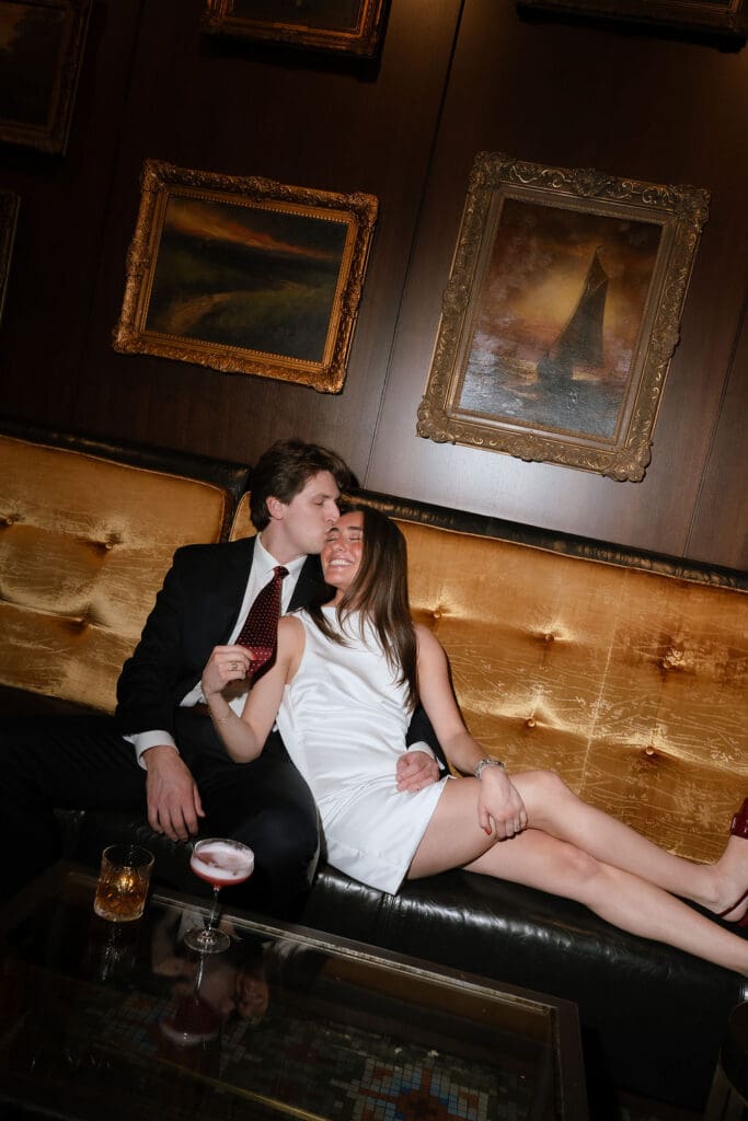 Intimate close-up portrait of a couple in the candlelit lounge at the St. Anthony Hotel in San Antonio