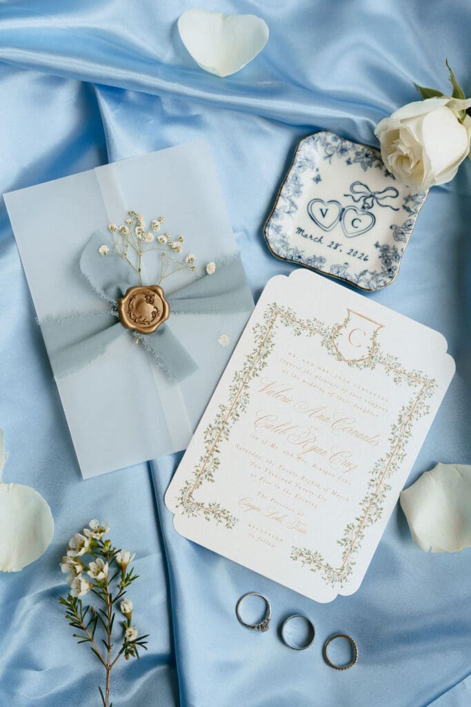Bridal details flatlay at The Preserve at Canyon Lake Texas Hill Country