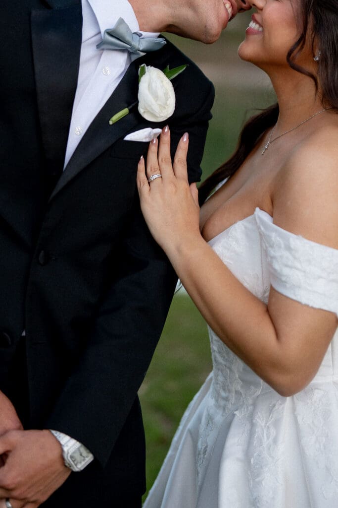Bride and groom laughing during portraits at The Preserve at Canyon Lake Texas Hill Country