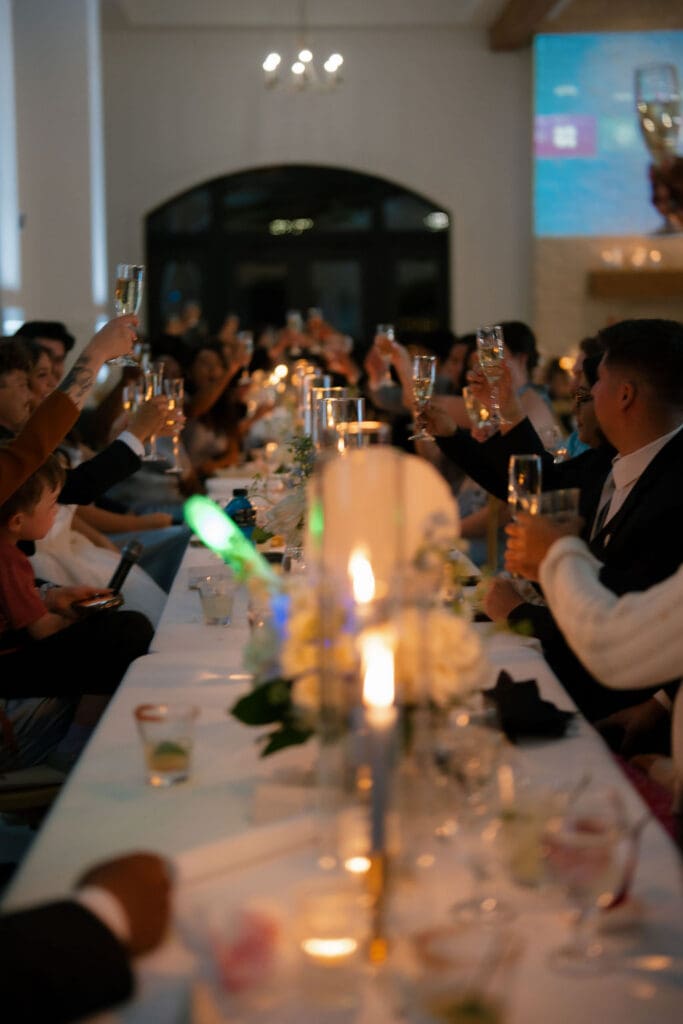 Wedding toasts inside The Ballroom at The Preserve at Canyon Lake spring wedding