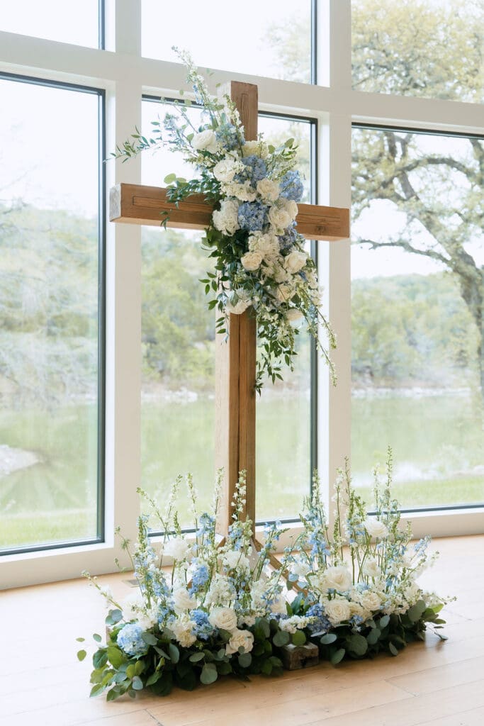 Wedding ceremony details at The Preserve at Canyon Lake Texas Hill Country spring wedding