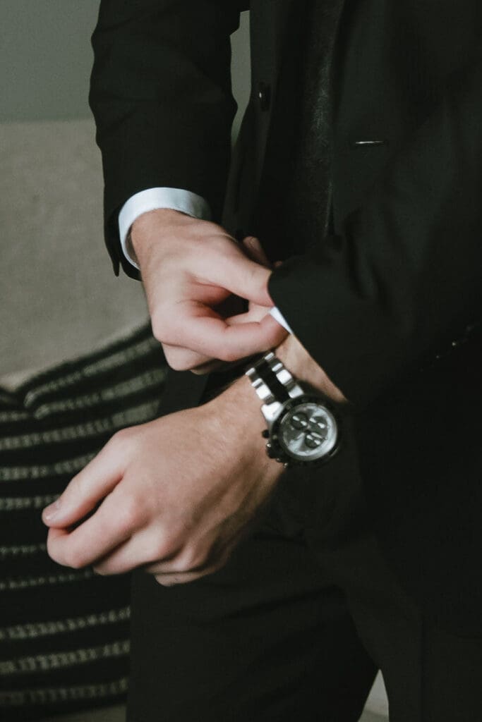 Groom getting ready calmly before his Canyonwood Ridge wedding