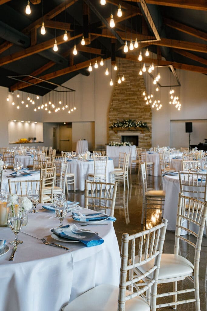 Wedding reception dinner setup by Root Cellar Catering Co at Canyonwood Ridge