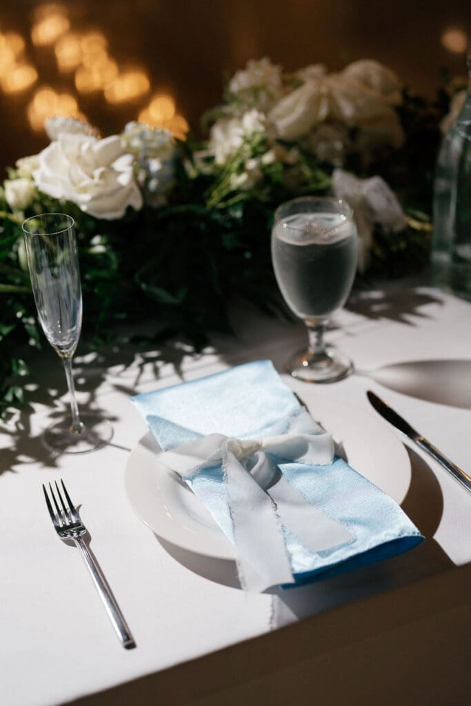 Wedding reception dinner setup by Root Cellar Catering Co at Canyonwood Ridge