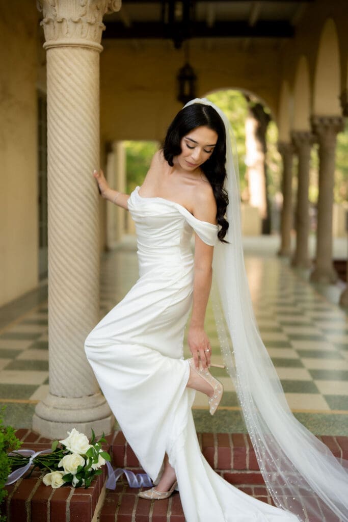 Spanish Colonial Revival architecture at Landa Library in San Antonio Texas perfect for bridal portraits