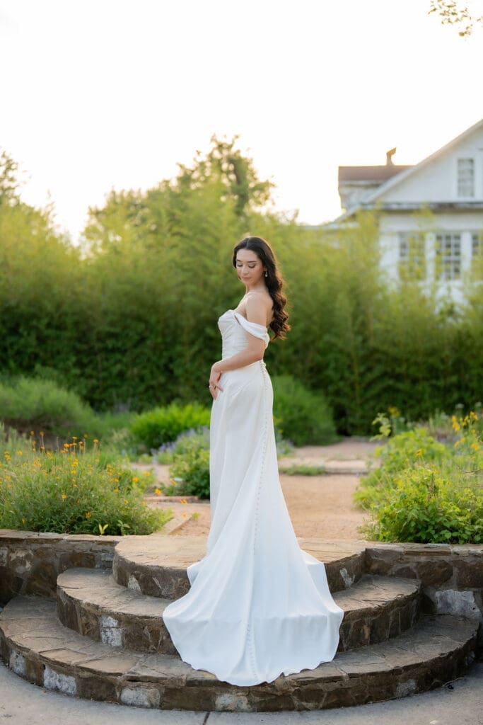 Warm stone walls and lush greenery at Landa Library San Antonio Texas bridal session location