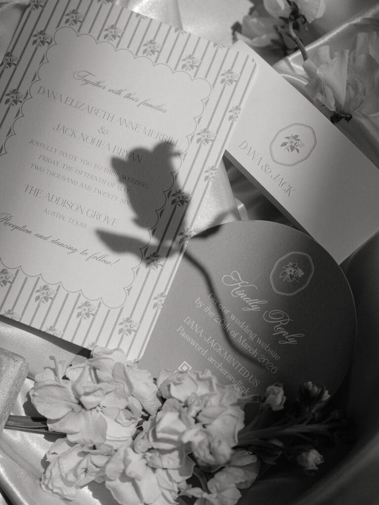 Wedding details and florals at a Texas Hill Country reception