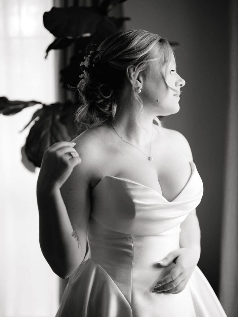 Bridal portrait of Dana in soft light at her Addison Grove wedding