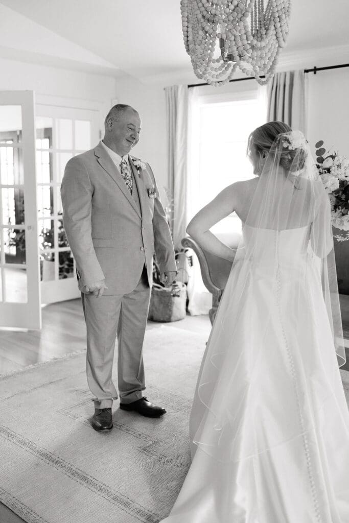 Emotional first look between Dana and her dad at Addison Grove wedding