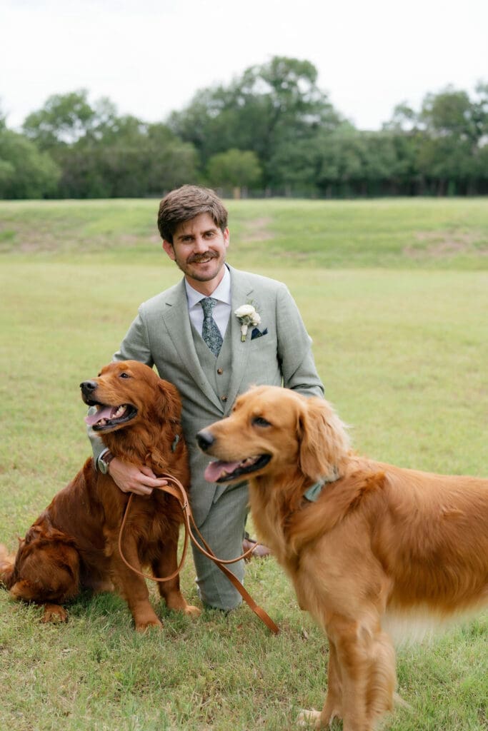 Golden retriever of Dana and Jack at their Addison Grove wedding venue in Austin