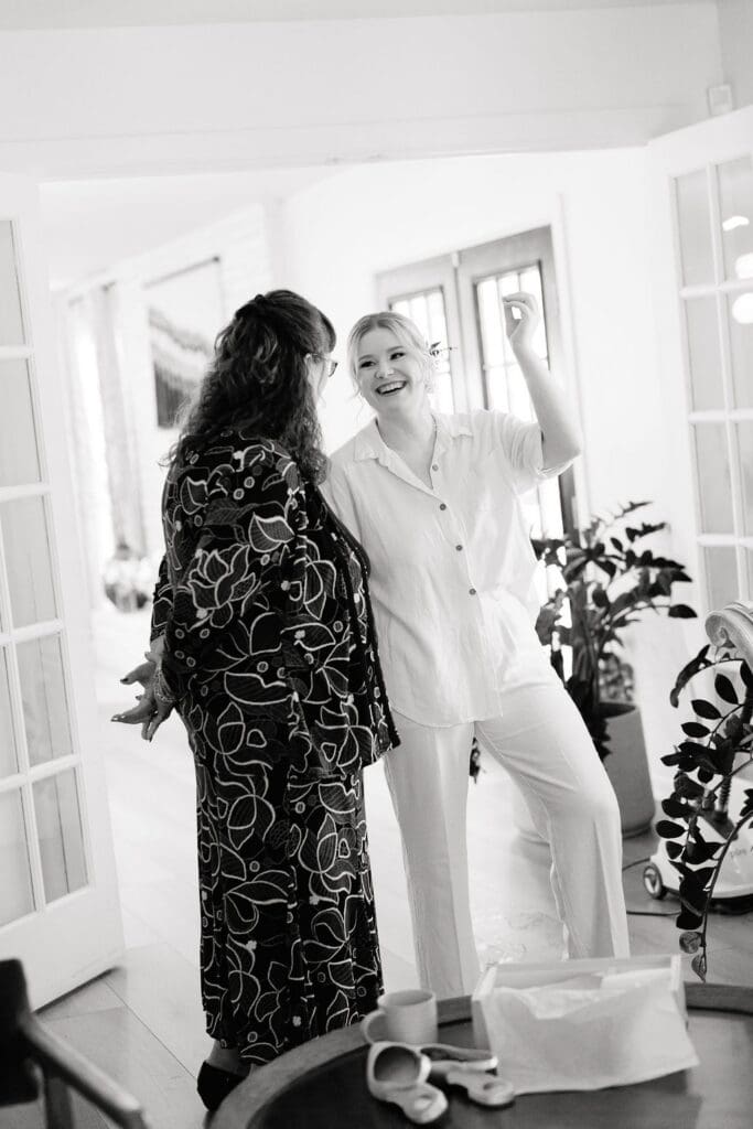 Bride enjoying a relaxed, comfortable morning before her Texas wedding