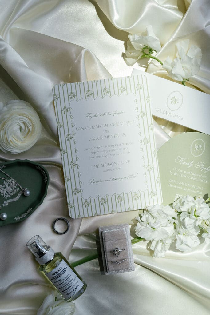 Wedding details and florals at a Texas Hill Country reception