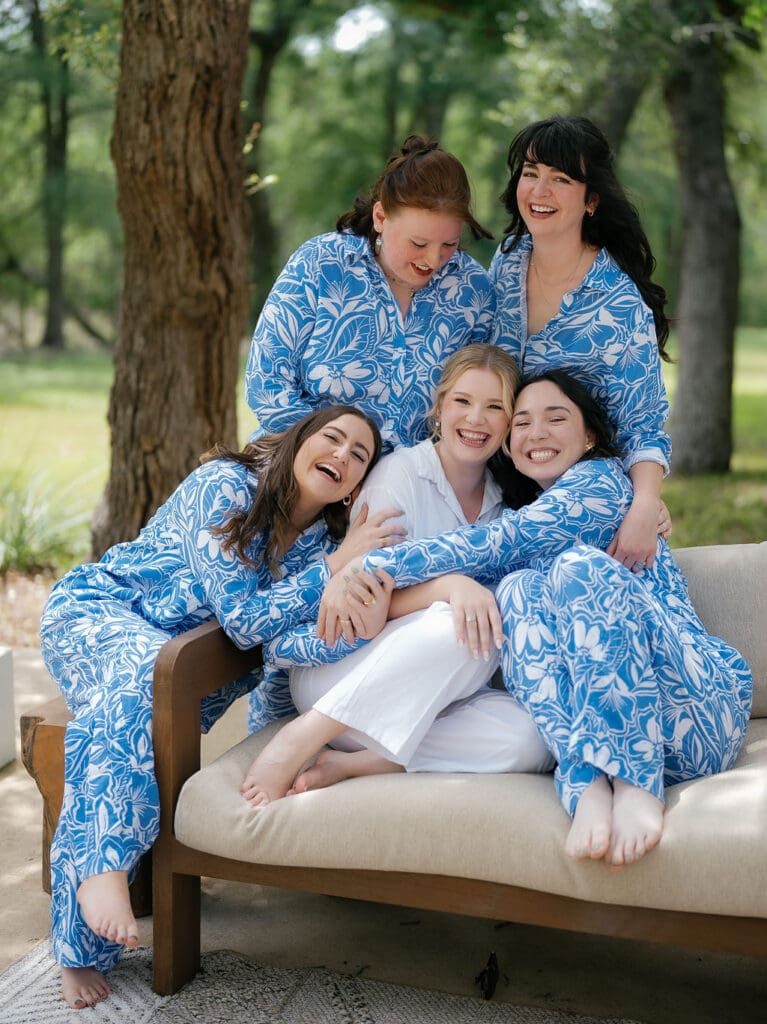 Bride Dana getting ready with her bridesmaids on her wedding morning