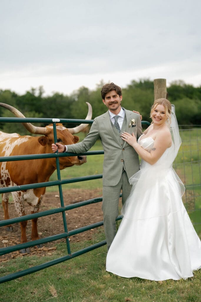 Dana and Jack smiling together at their summer Addison Grove wedding in Texas