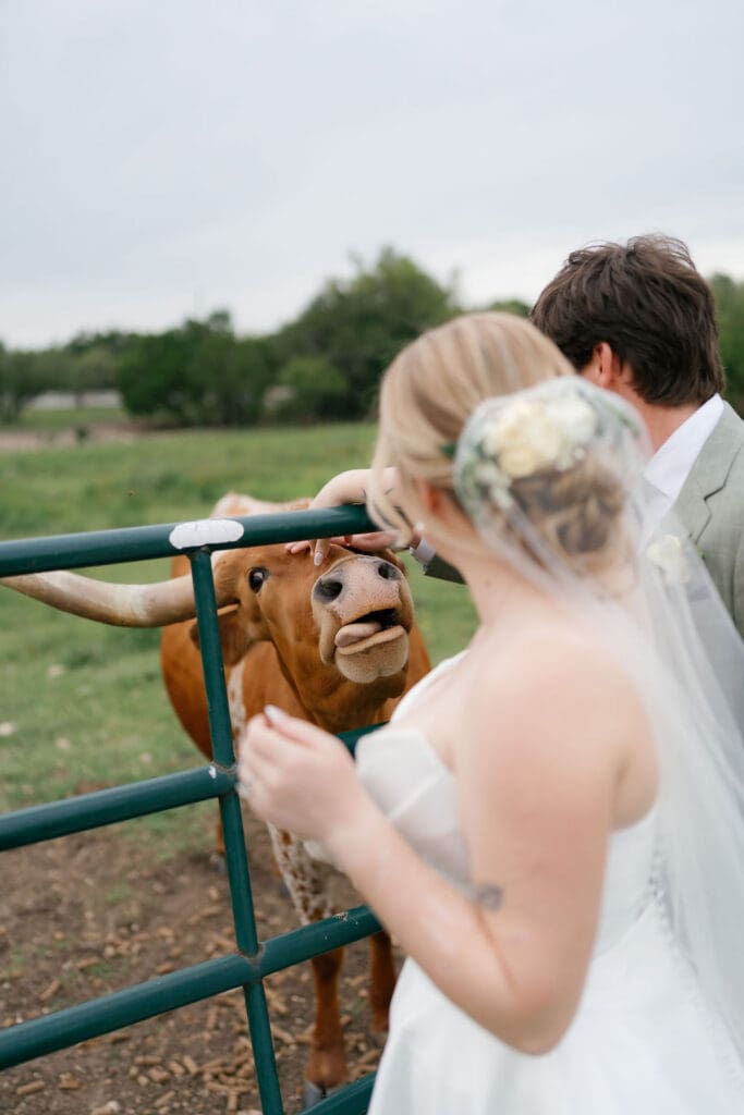 Dana and Jack smiling together at their summer Addison Grove wedding in Texas