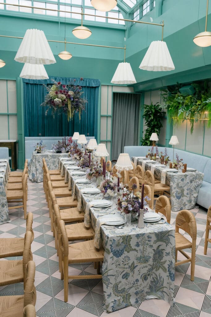 Jupiter Supper Club Editorial seated dinner in the teal Atrium